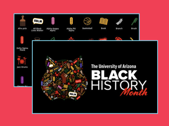 Example of a UArizona Black History Month logo, guidelines, graphics and marketing templates