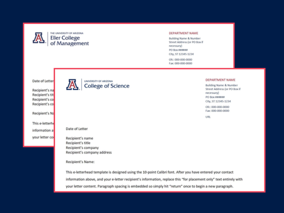 Example of a UArizona e-Letterheads for main colleges and departments