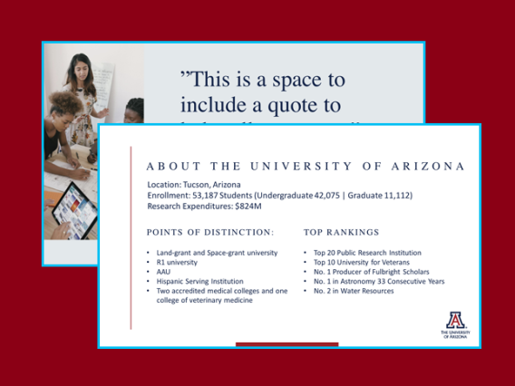 Example of a UArizona white and light backgrounds for professional presentations