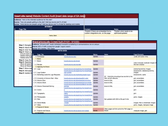 Example of a UArizona template for a page-by-page website content audit