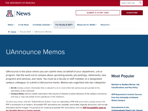 UAnnounce memo email screenshot